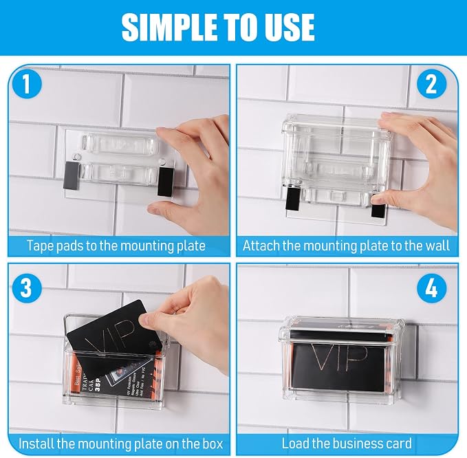 Vicenpal Outdoor Acrylic Business Card Holder Wall Mount, Peel and Stick | Clear wall mount display, no drill install, fits office store front door, resistant acrylic, holds standard business cards