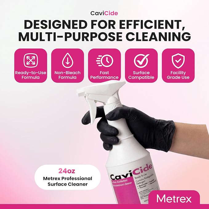 Metrex CaviCide Germicidal Surface Disinfectant Spray – EPA-Registered Quaternary Ammonium Cleaner – Kills Flu Virus, Bacteria & Fungi – Hospital-Grade for Medical, Dental & Salon – 24 fl oz, 1 Count