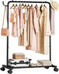 Homde Rolling Clothes Rack with Hooks: Standing Garment Storage for Indoor - Hanging Rod for Bedroom Laundry Room - Coat Dress Organizer on Wheels with luggage shelf (Black, 31.5")