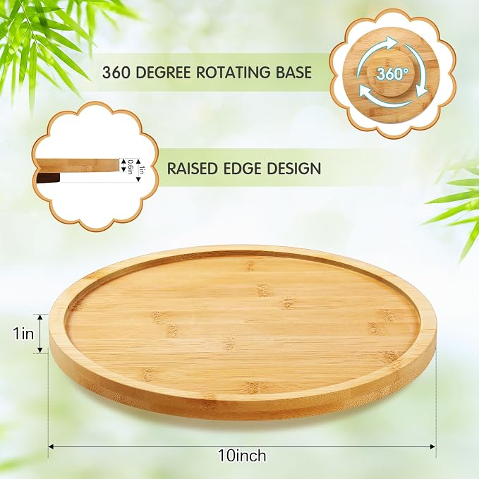 Mumufy 6 Pcs 10-inch Bamboo Lazy Susan Organizers Kitchen Turntable Round Lazy Susan Turntable Tray for Kitchen Counter Pantry Table Organization Cabinet Bathroom