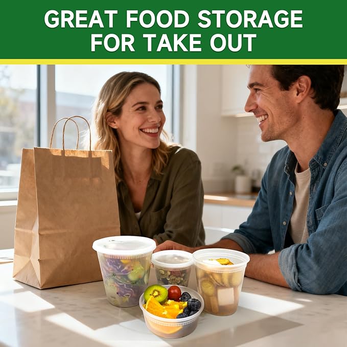 Dealusy 40 Set 24 oz Deli Containers with Lids, Leak-Proof BPA Free Plastic Take Out Bowls, Food Storage Containers for Takeout Meal Prep Storage, Freezer, Microwave & Dishwasher Safe