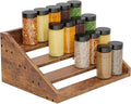 4 Tier Wood Spice Rack Organizer for Cabinet, Super Sturdy Display Riser Shelf Seasoning Organizer for Countertop Pantry Cupboard, Retro Storage Holder for Kitchen Condiment Jar Spice Container