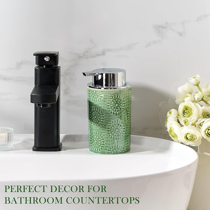 Green Foam Soap Dispenser,Foam Dispenser for Kitchen & Bathroom,Ceramic Soap Dispenser with Foam Soap Pump for Dish Soap&Hand Wash