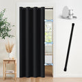 Vatge Magnetic Door Curtain with Rod - W42 x L80, 1 Panel, Black, Thermal Insulated Blackout Curtain for Room Darkening, Temporary Doors for Privacy