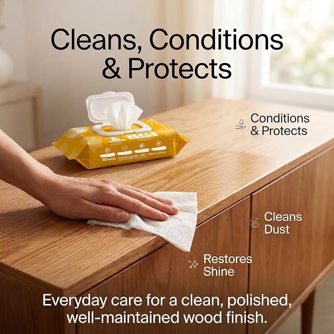Air Jungles Wood Furniture Cleaner Wipes 70 Count (3 Packs), XL 8x10 Inch | Clean, Protect, Polish Wood Tables, Chairs, Cabinets, Desks, With Vitamin E Gentle For Skin, Lemon Scent