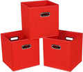 Fabric Cloth Storage Bins,Fabric Cube Bins Organizer with Dual Handles Foldable Cube Storage Baskets for Home Bedroom Storage,Set of 3,(Red)