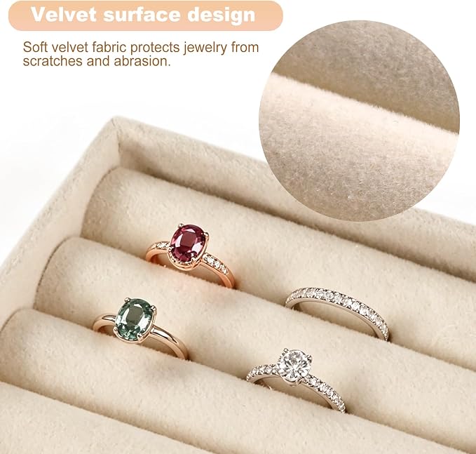 Small 8-Piece Velvet Jewelry Drawer Organizer Inserts Stackable Trays | 4.8in velvet trays with removable dividers, fits jewelry boxes & narrow drawers, stackable for earrings rings makeup storage