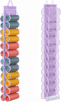 Lirex Hanging Yoga Legging Storage Organizer with 24 Pockets, Foldable Oxford Cloth Hanging Closet Organizer Shirts Jeans Storage Hanger Socks Holder for Family Closet Bedroom, Purple