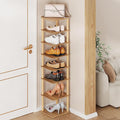 8 Tiers Vertical Shoe Rack, Tall Narrow Shoe Tower Corner Shoe Rack, Walnut | Small Shoe Organizer for Entryway, Closet, Dorm & Small Spaces, Freestanding Wooden Shoe Shelf for Boots, Sneakers, Heels.