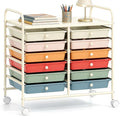 COSTWAY 12-Drawer Rolling Storage Cart, Utility Storage Organizer Cart | For Tools, Scrapbook, Paper, Craft, Multipurpose Art Supply Organizer on Wheels for Home Office School, Teacher, Macaron