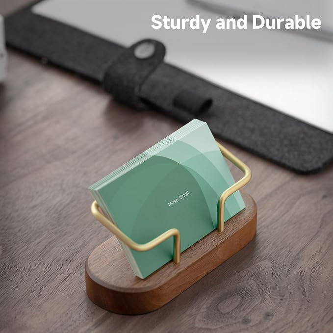 muso wood Business Card Holder for Desk, Wooden Creative Business Card Display for Desk, Wood Business Card Stand for Office, Tabletop (Walnut 1pack)