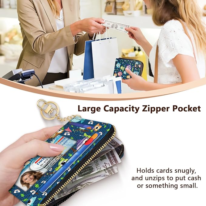 GIANCOMICS Slim Wallet Credit Card Holder Women, Owls Rfid Blocking Small Card Case, Keychain Thin Pocket Curved Zipper Wallet, Travel Card Holder PU Leather ID Window, Ladies Female Gifts