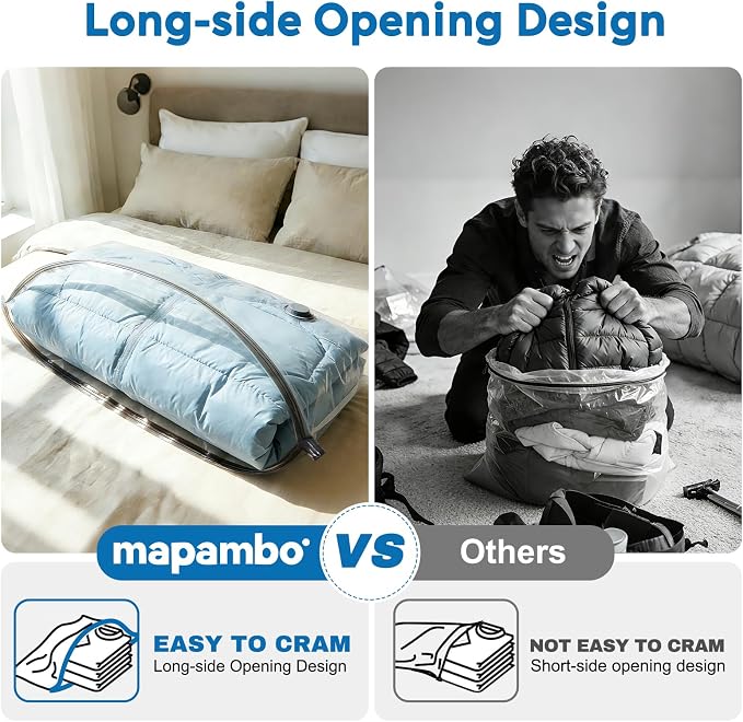 Mapambo Vacuum Seal Bags for Clothing Travel with -60000Pa LED Pump, 15 Pack Travel Cordless Vacuums Bag Set with Pump in 3 Combo Sizes. Vacuums Storage Bags for Clothes (15 Combo)