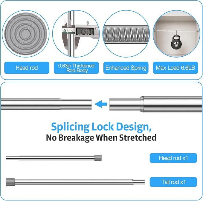 1 Pack Spring Tension Rods 26-39in, 5/8 Inch Diameter Silver No Drill Spring Loaded Adjustable Extendable, Small Short Tension Curtain Rod for Windows Kitchen Doorway Closet Cupboard