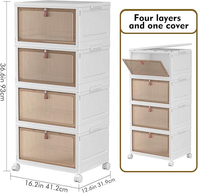 YFXCVSL 4-Tier 28QT Stackable Storage Bins with Wheels, Modern Home Storage Boxes for Toys, Arts & Crafts, Cosmetics & Make-Up, Photos