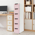 6 Drawers Narrow Storage Cabinet, Stackable Plastic Storage Tower Slim Utility Organizer for Kitchen Bathroom Living Room Office (Light Pink)