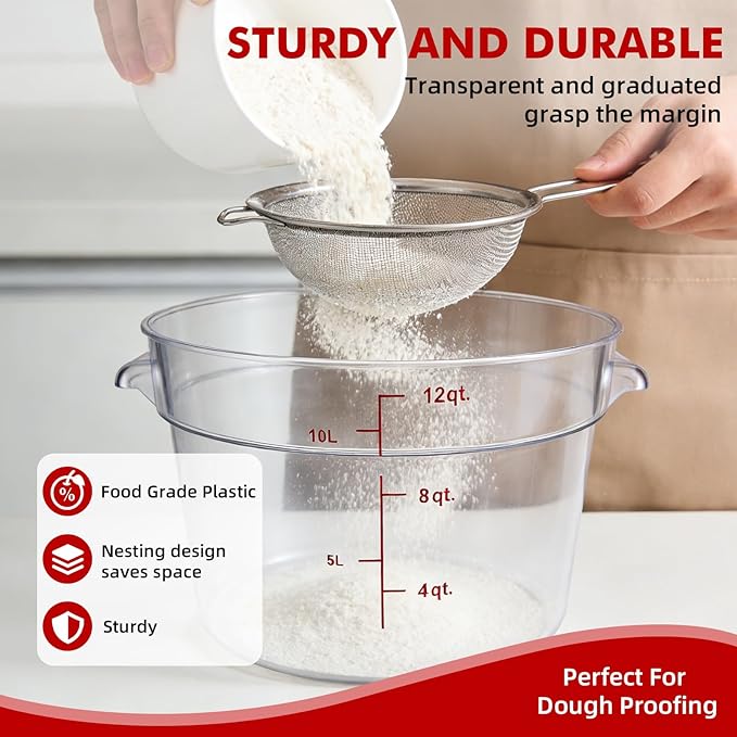 4-Pack Food Storage Containers with Lids,Round Plastic Containers for Kitchen, Food Grade, BPA-Free, Stackable, Clear Red Storage Buckets (Red, 10L)