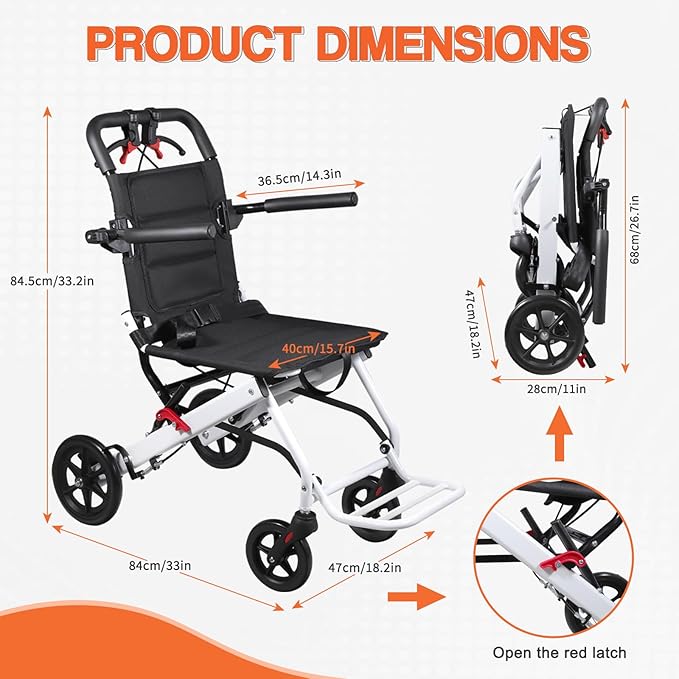 Under 17.6 lbs! Lightweight Transport Wheelchair for Adults & Seniors, Portable Folding Wheelchair, Compact Travel Wheel Chair for Airplanes, Cars & Indoor Outdoor Use
