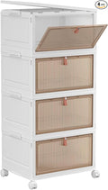 YFXCVSL 4 Tier Plastic Storage Bins with Lid 28QT - Stackable Storage Containers with Wheels, Folding Storage Boxes, Collapsible Storage Bins, Organizers and Storage