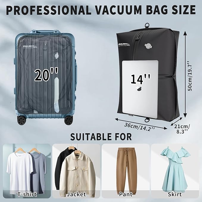 EULANT Travel Vacuum Bags,IPX8 Waterproof Vacuum Compression Bag | Vacuum Bags for Travel Carry-On Suitcase & Travel Backpack,Space Saver Bags Packing Organizers