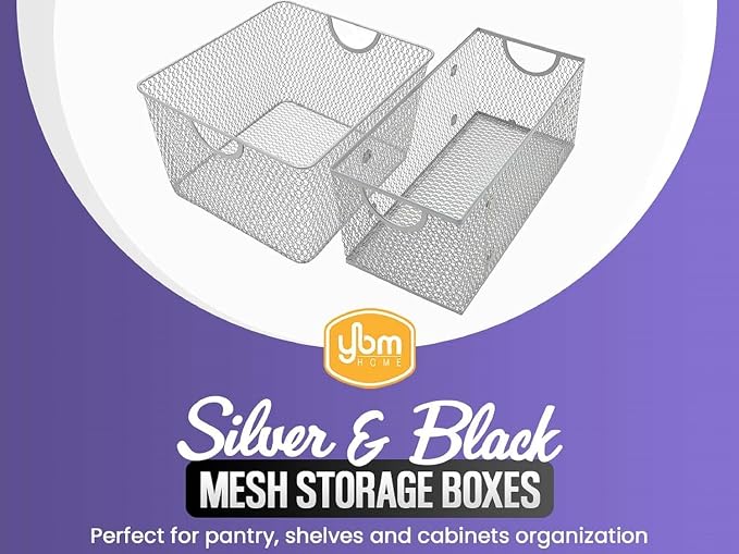 YBM HOME Kitchen Pantry Organizer Wire Baskets for Shelves, Cabinets, Pantry, Countertop, Mesh Open Storage Bin Metal Basket for Organizing Food Supplies, 3 Pack, 10x9x6