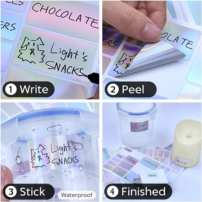 JIEHENG 170Pcs Laser Removable Labels for Jars,for Storage Bins,for Food Containers with 2 Liquid Chalk Marker(Laser)