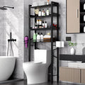 Over The Toilet Storage Cabinet,4 Tier Bathroom Organizer and Storage With Adjustable Shelf Waterproof Feet Pad and Basket Multifunctional Space Saver Freestanding Bathroom Shelves With Dividers Black