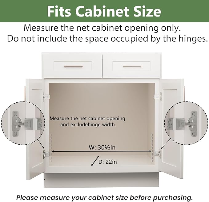 2 Tier Individual Pull Out Cabinet Organizer 30" W x 21½" D, Heavy Duty Cabinet Pull Out Shelves, Slide Out Drawers Organization for Kitchen Cabinets Bathroom