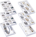 Frebeauty Jewelry Trays for Drawer,Set of 6 Jewelry Organizer and Storage | Velvet Material,Earring Holder Organizer,Stackable Jewelry Display for Vanity,Drawer Inserts for Rings,Studs,8.3×4.9 inch