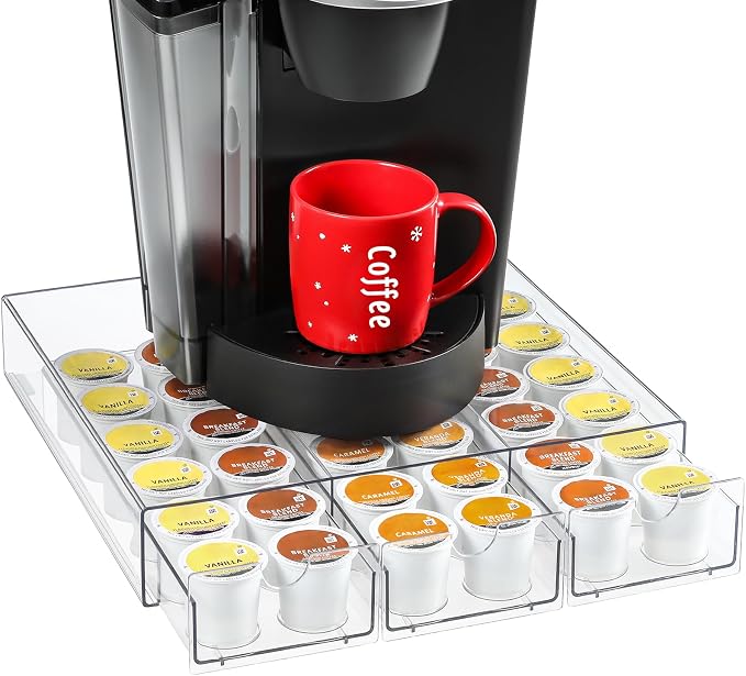 Clear Acrylic Coffee Pod Holder Organizer for K CUP, 36 Pods Storage for Kpods on Counter, Under Coffee Maker Countertop Drawer Organizer for KCUP, for Keurig Pod - Sturdy & Food Grade