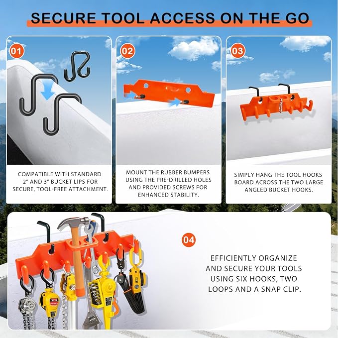 Lineman Tool Board, Bucket Truck Hook Organizer, Bucket Truck Accessories for Lineman, Including Four Hook for Aerial Baskets(Two 3” and Two 2”)
