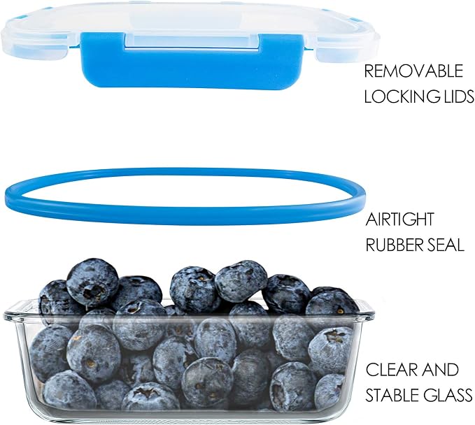 Glass Meal Prep Glass Containers with Lids, Glass Lunch Box, 5-Pack, 34 OZ | 5 Pack Glass Food Storage Containers, 34 OZ
