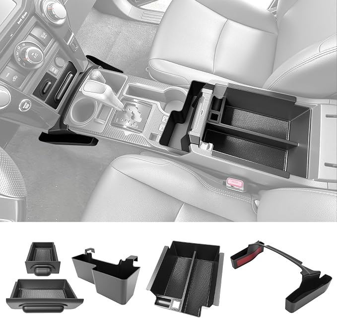 Center Console Organizer for 2014-2024 Toyota 4Runner Upgraded Hanging Armrest Box Extra Storage Drawer Inserts Shifter Tray for 4 Runner Accessories(Fit 14-24/4PC Center Console Organizer)