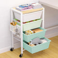 Rolling Cart with Drawers, Rolling Storage Cart with Large Plastic Drawers & Wooden Tabletop, Utility Cart with Pegboards & Basket, Storage Drawers Cart for Living Room, Classroom, Bedroom, Office