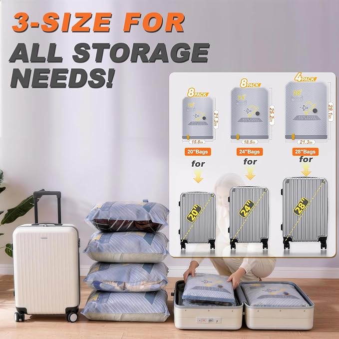 20-Pack Vacuum Bags for Travel with Wireless Rechargeable Pump, Carry-on Size Compression Packing Bags for Luggage & Suitcase, Space Saver for Clothes & Clothing, 20 Combo Travel Size, Fast 3S Vacuum