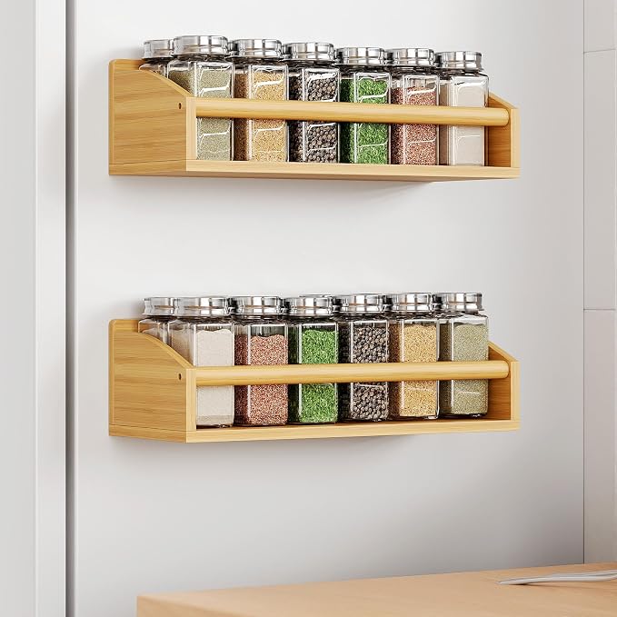 Mystozer 2 Pack Magnetic Spick Rack for Refrigerator, Fridge Organizer Shelf Kitchen Appliances Kitchen Essentials Kitchen Organization Kitchen Storage Kitchen Essentials(Bamboo Wood)