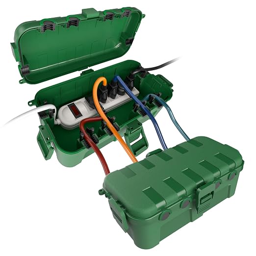 Flemoon [2 Pack] Medium Outdoor Electrical Box Waterproof, Outdoor Plug | Electrical Box (11.5x5.2x4 inch) w/6 Cable Entry Ports, Extension Cord Cover for Power Strip, Timer, Holiday Light, Green