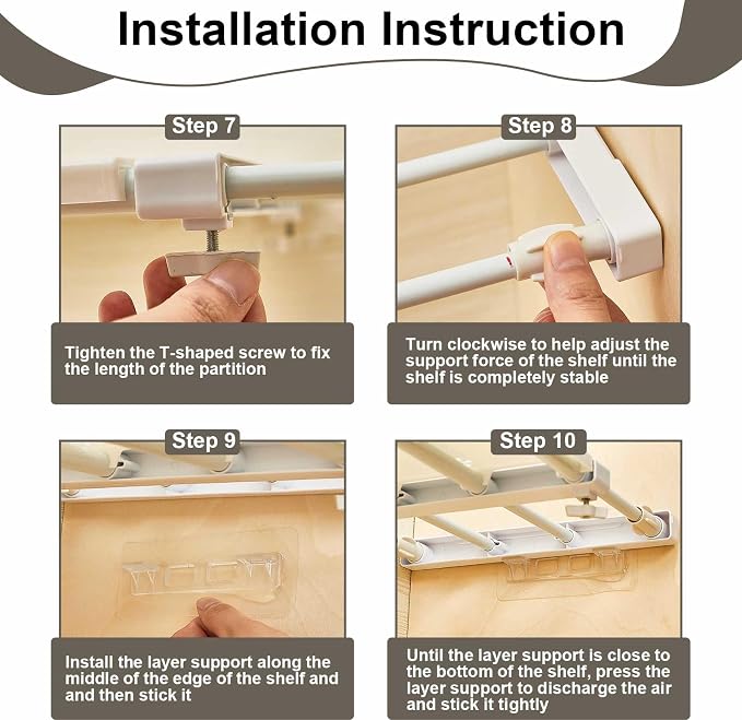 Gerrii 6 Pcs Closet Tension Shelf Rod Expandable Shelf Locker Organizer Adjustable Storage Rack Scalable Layered Divider Separator for Cabinet Wardrobe Kitchen Bathroom (10.83''-17.91'')