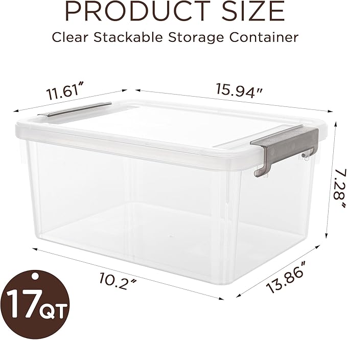 Citylife 17QT Plastic Storage Bins with Lids,5Packs Large Containers | Stackable Box with Locking Latches for Home, Office, Closet & Pantry Organization,Clear