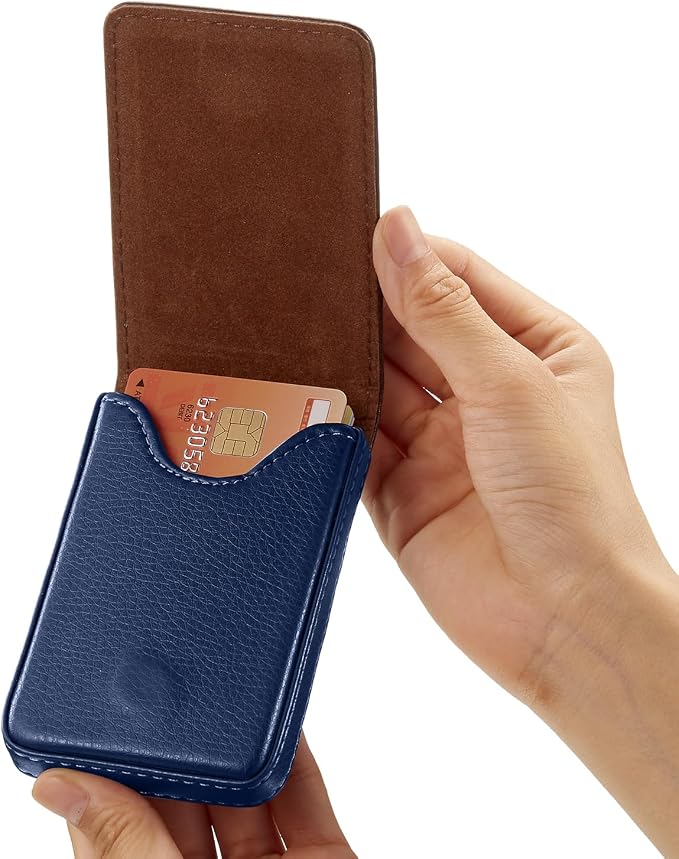 Outus 2 Pcs Business Card Holder, PU Leather Business Card Case Pocket Wallet with Magnetic Shut for Men Women(Coffee and Blue,Classic)