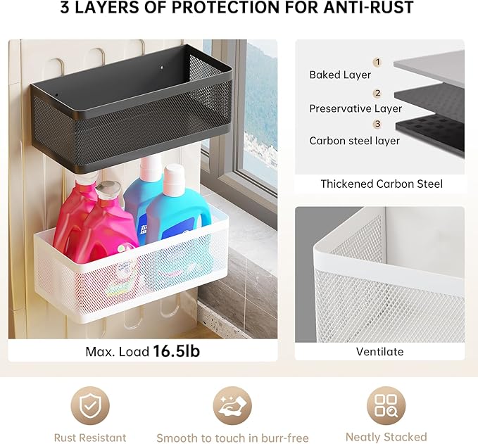 Magnetic Shelf for Washing Machine, White, L11in*W4.9in*H3.9in | Magnetic Organizer for Laundry, Hanging Basket Storage, Magnetic Fridge Shelves, Spice Rack for Refridgerator, 16.5-lb load