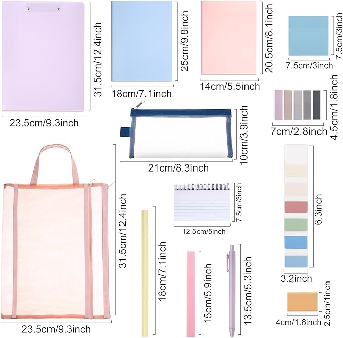 Colarr 54 Pcs Cute Notebook Stationery Set for Women, Bible Study Supplies, 6 Lined Notebooks, 36 Pens, Sticky Notes & Tabs, Bags & Folders for Work Journal Study College Office Supply(Macaron Color)