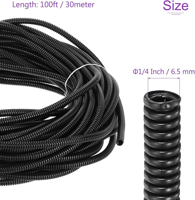 DMiotech 100ft Wire Loom Split Tubing 1/4 Inch(6.5 Mm) ID, Cord Protectors from Pet Flexible Conduit Cable Management for Office, Home, Garden, Black
