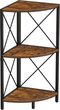 Snughome Corner Shelf with Metal Frame, 3 Tier Rustic Corner Storage Organizer, Freestanding Corner Bookshelf Stand Display Rack for Kitchen, Living Room
