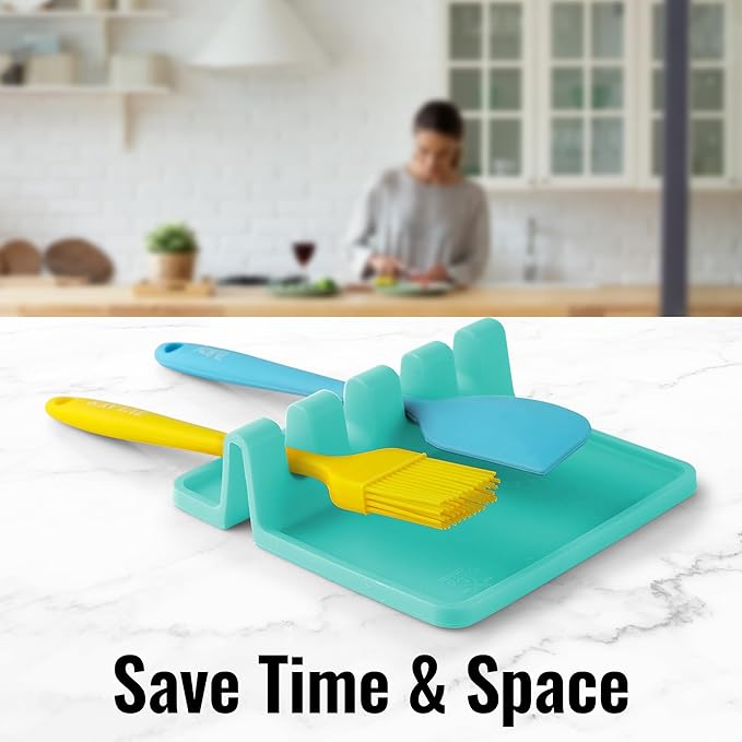 Zulay Kitchen Silicone Utensil Rest with Drip Pad for Multiple Utensils - BPA-Free, Heat-Resistant Spoon Rest & Spoon Holder for Stove Top - Kitchen Utensil Holder for Ladles & Tongs - Aqua