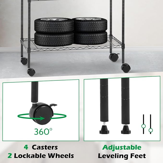PayLessHere | 5-Tier Wire Shelf with Wheels | 14"x30"x60" | Black | Adjustable Racks | Heavy-Duty Storage Shelves, Holds Upto 220 lbs | Rust-Resistant, No-Tool Assembly | for Home, Garage Shelving