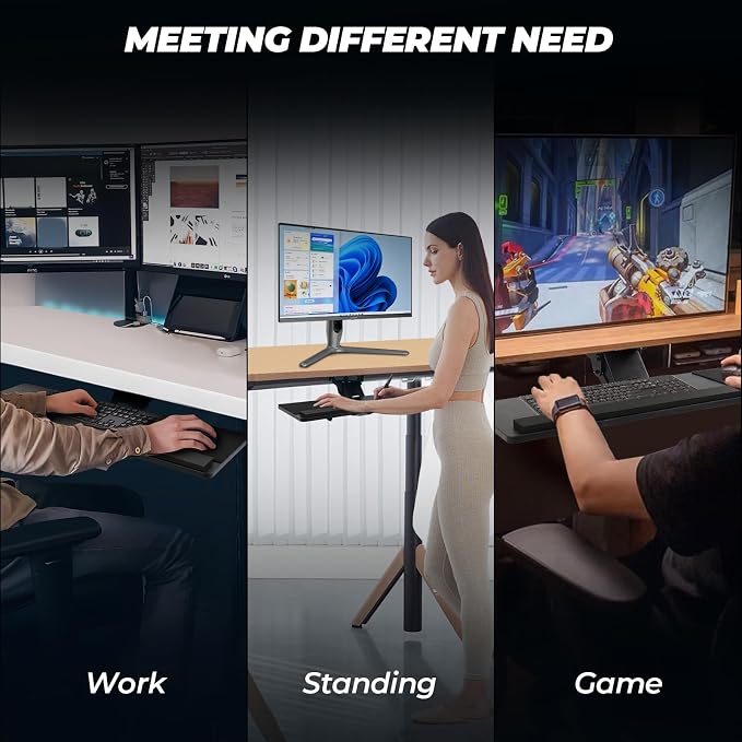 Keyboard Tray Under Desk,360° Adjustable Slide Out Keyboard Tray Under Desk | with Mouse Pad & Wrist Rest，Ergonomic Large Size Keypad Tray Holder， Suitable for Office/Game/Home