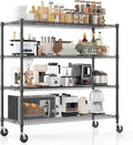 Xcity Storage Shelves, 4 Tier Heavy Duty Metal Shelving Unit with Wheels, 1600 LBS Adjustable Steel Wire Shelf for Commercial, Pantry, Kitchen, Garage, 18" D x 36" W x 60" H, Black