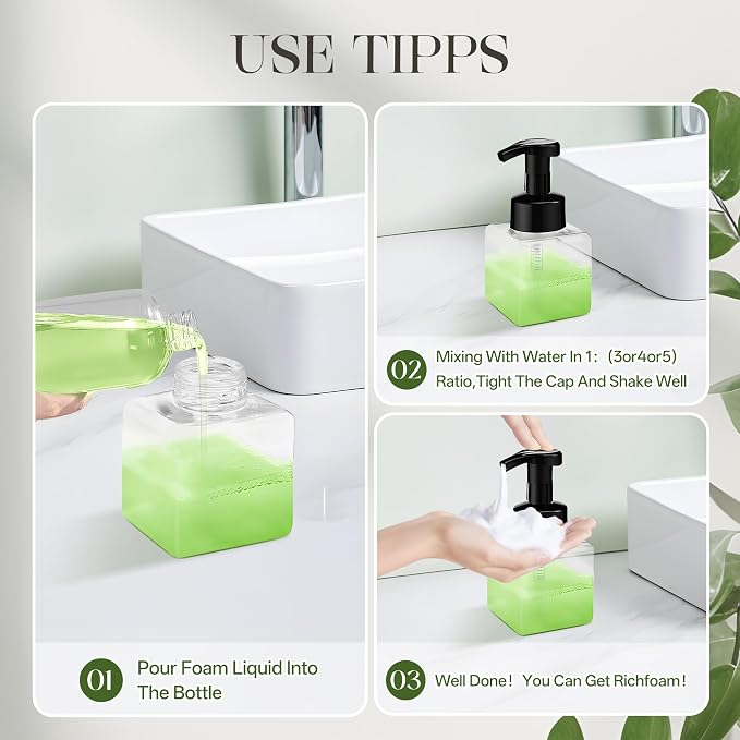 30 Pcs 8.5 oz Foaming Soap Dispenser Plastic Foaming Pump Bottle, Refillable Dispenser with Plastic Pump, Empty Hand Bottles for Liquid Soap, Shampoo, Bathroom,Hotel,Restaurant (30, Green)