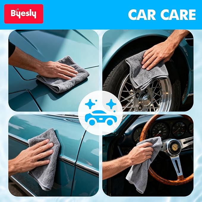 24-Pack Microfiber Cleaning Cloth, 11.5x11.5 Microfiber Towels for Cars, Dishes & House, for Detailers, Chefs & Efficient Home | Scratch-Free, Lint-Free, Ultra Absorbent(Grey)